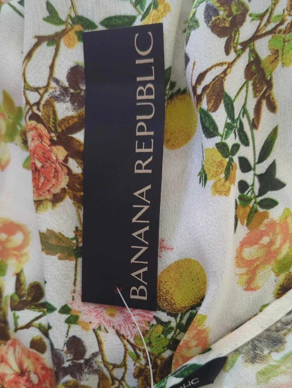 NWT Banana Republic Lemon Botanical Floral Puff Sleeve Tie-Cuff Peasant Blouse